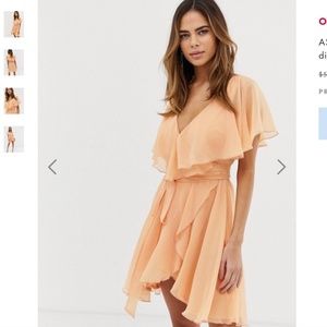 NWT ASOS Tie Waist Light Apricot Flowy Mini Dress